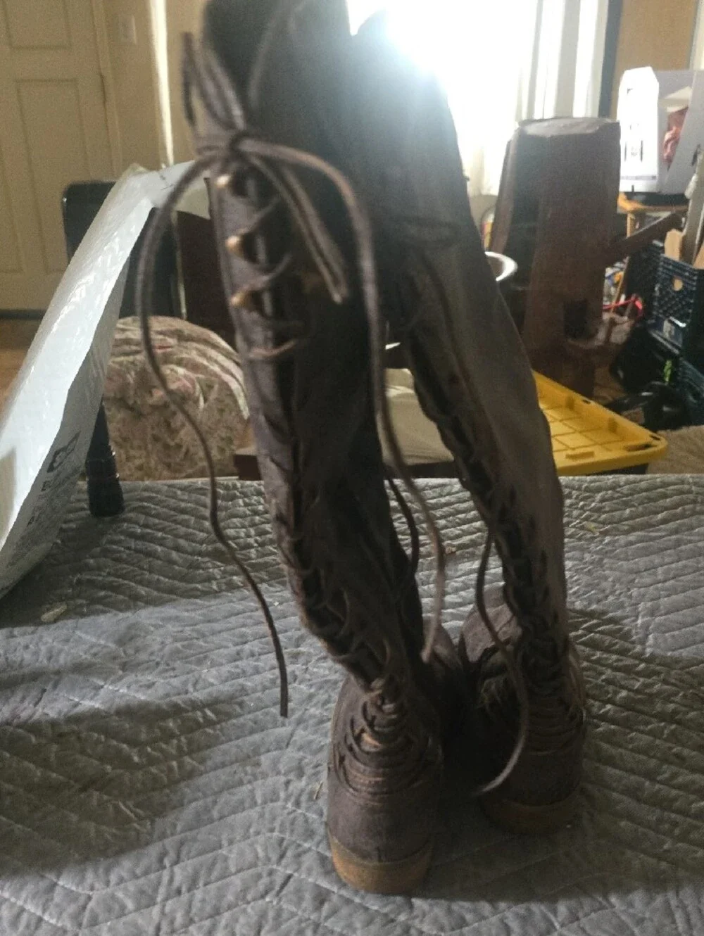 Kensie Over-the-Knee Lace-Up Side-Zip Boots in Dark Brown